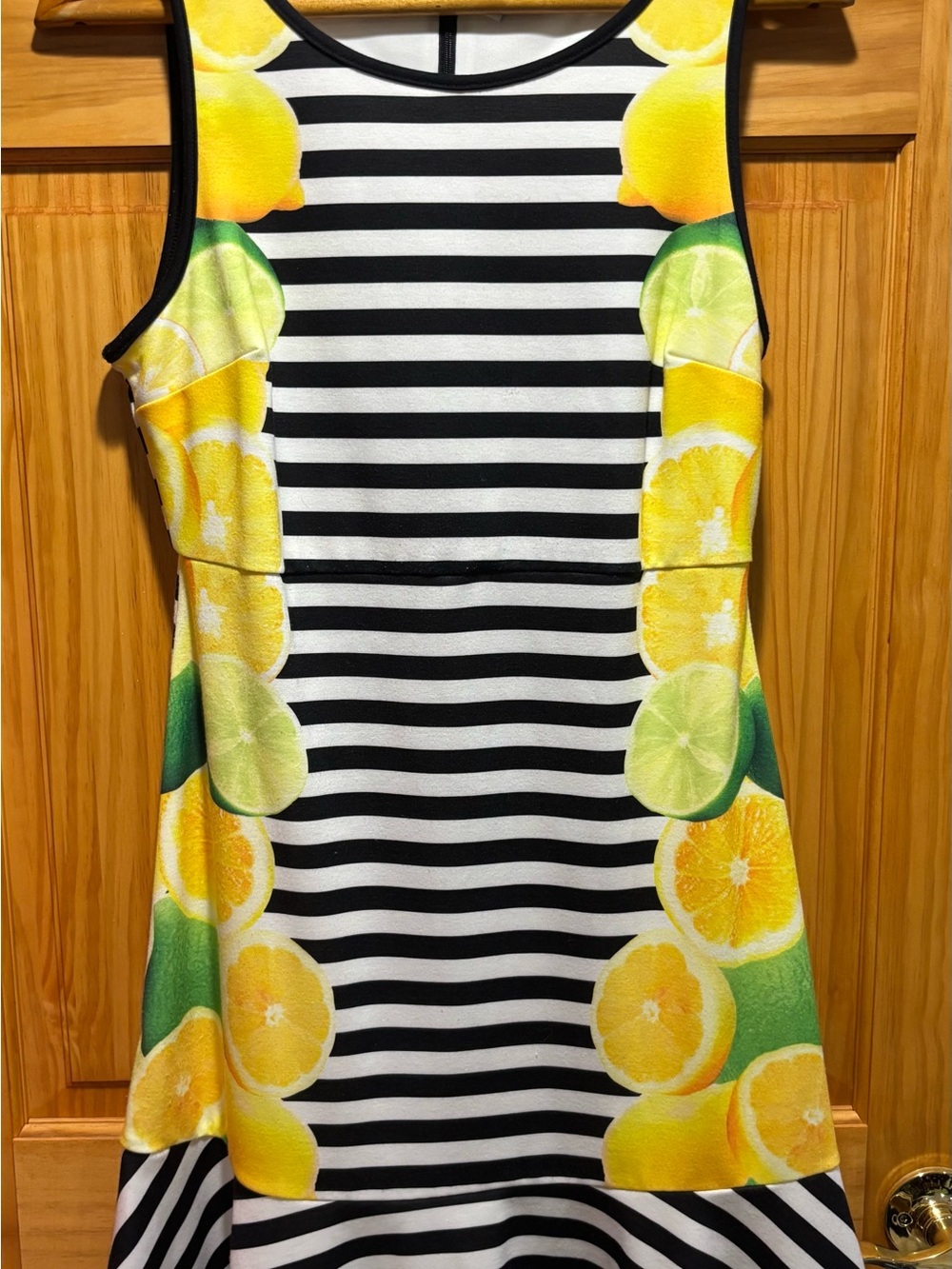 Elle Black & White Striped Sleeveless Dress with Lemon Print